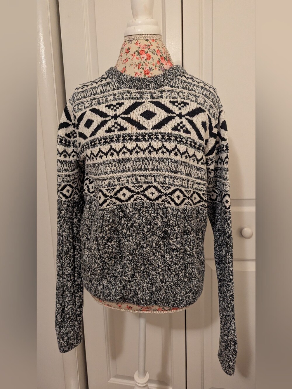 The Normal Brand women's Black and White Fair Isle Crewneck Sweater